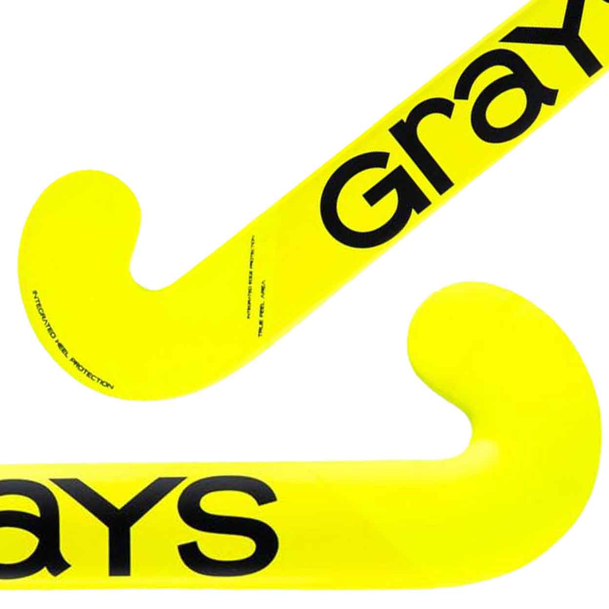 Close up of yellow Grays GX1000 Ultrabow Composite Field Hockey Stick