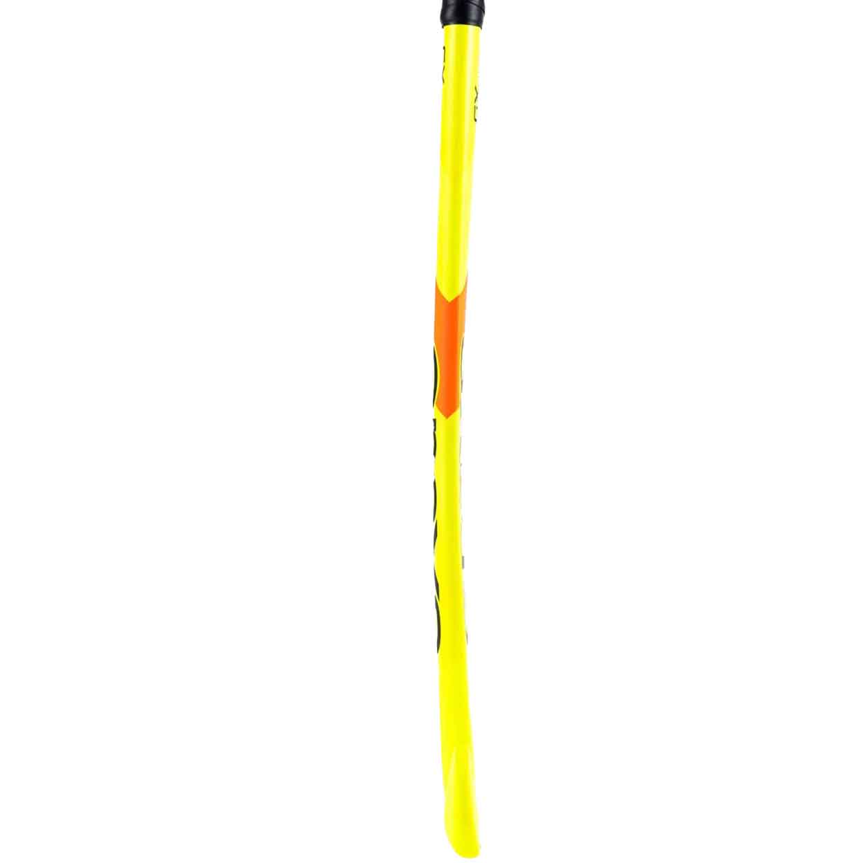 side view showing the bow of the yellow Grays GX1000 Ultrabow Composite Field Hockey Stick