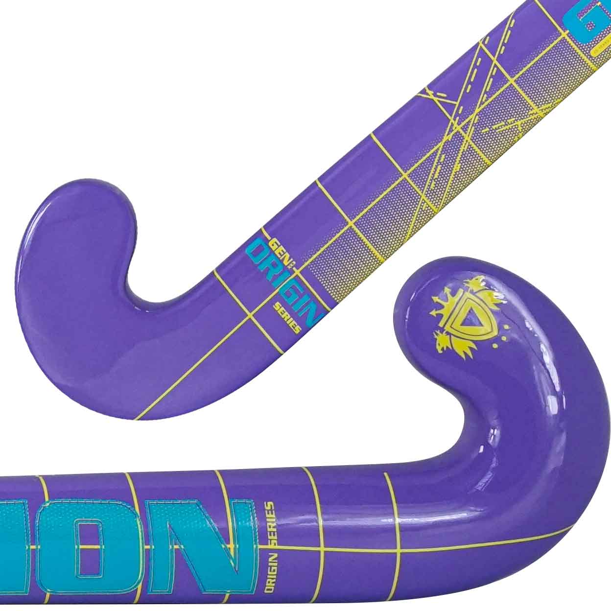Close up of the purple Gryphon Lazer Composite Field Hockey Stick