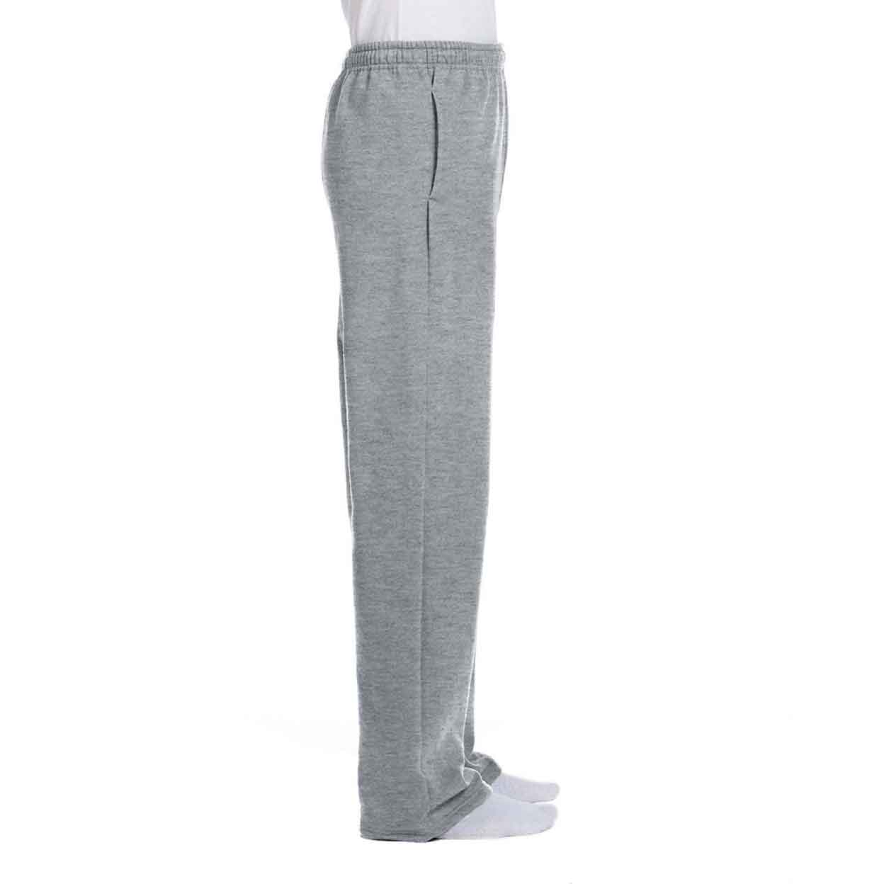 Side view of a model wearing the grey USA Field Hockey Unisex Open Bottom Sweatpants