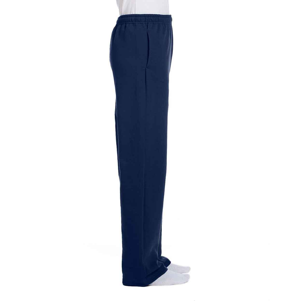 Side view of a model wearing the navy USA Field Hockey Unisex Open Bottom Sweatpants