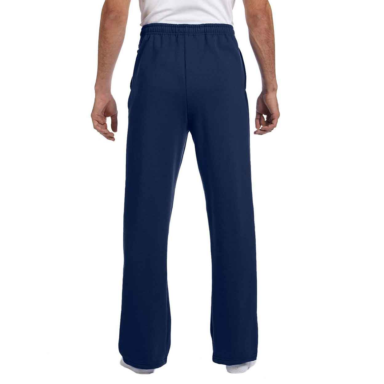 Back view of a model wearing the navy USA Field Hockey Unisex Open Bottom Sweatpants