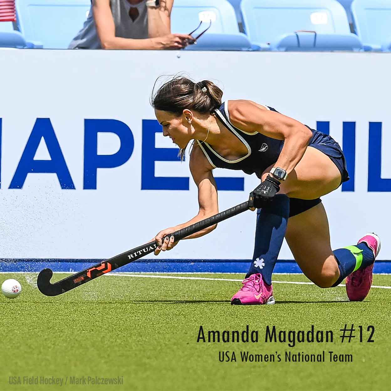 USA Women's National Team player Amanda Magadan playing with a Ritual Velocity 95 Composite Field Hockey Stick
