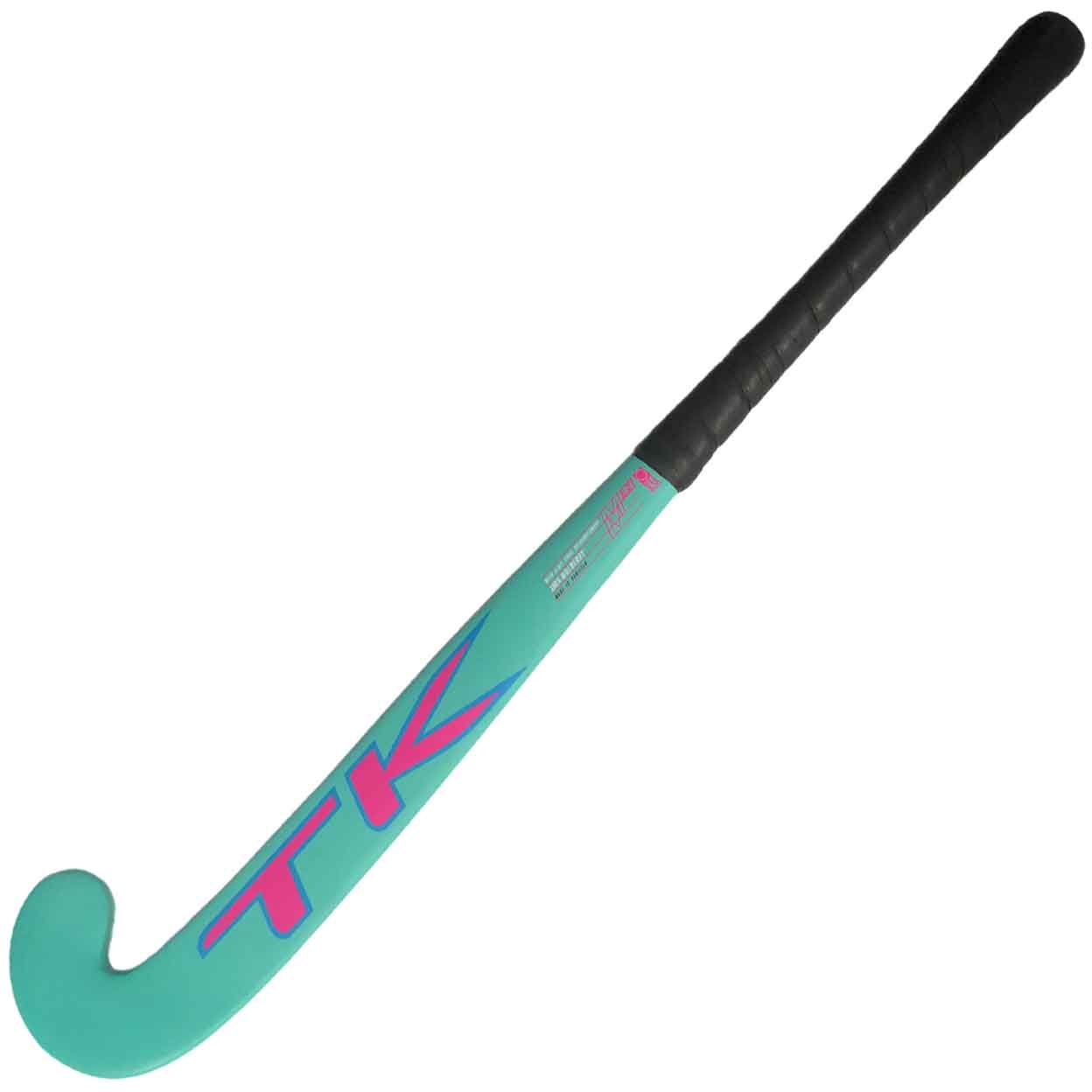 front of the teal TK M Series Indoor Wood Field Hockey Stick