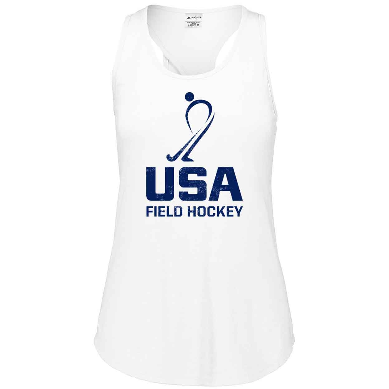 Front view of the white USA Field Hockey Ladies Vintage Tank