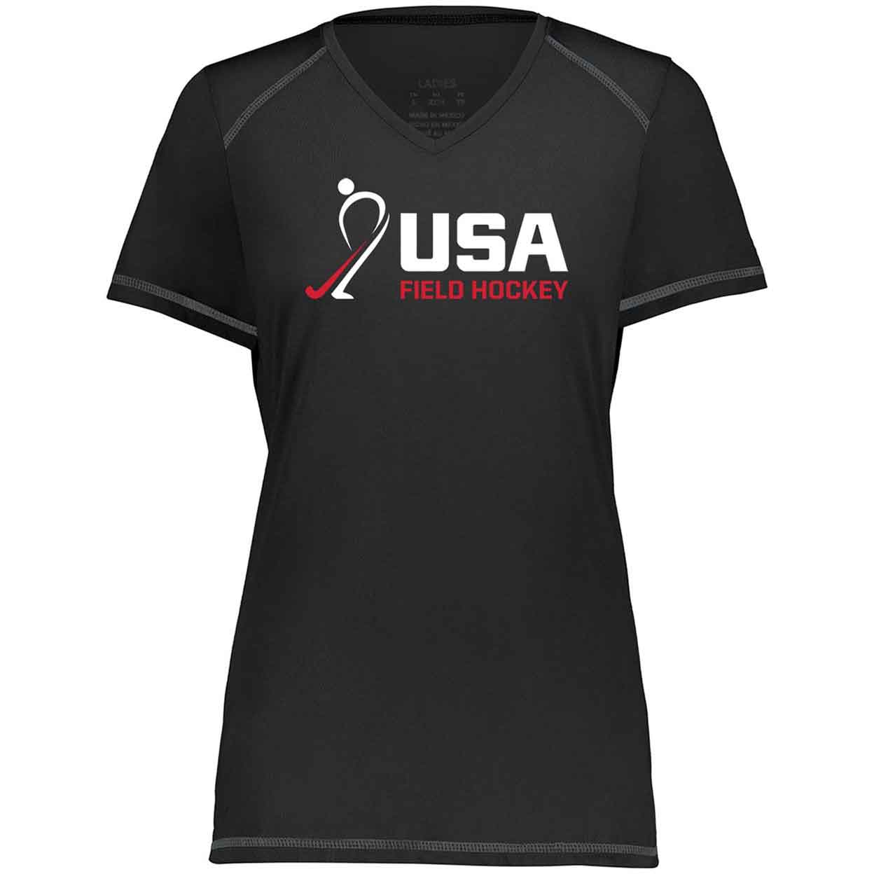 black USA Field Hockey Ladies Super Soft-Spun Poly Tee