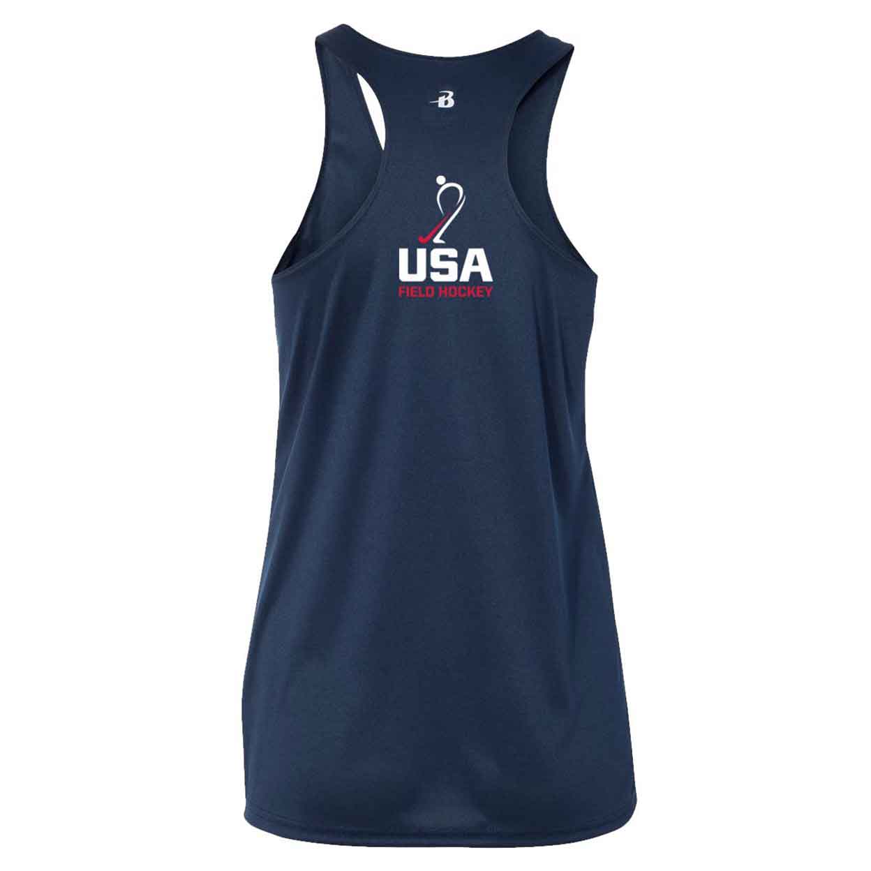 Back of the navy USA Field Hockey Performance Tank