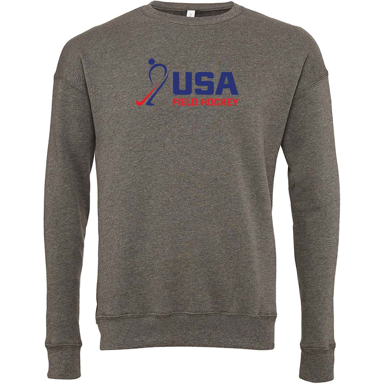 Front of the USA Field Hockey Unisex Crewneck Sweatshirt with a blue and red USA field hockey logo.