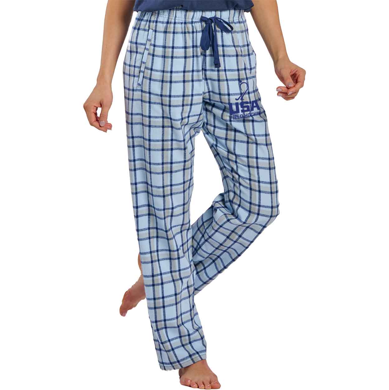 light blue USA Field Hockey Women's Flannel Pants on a model