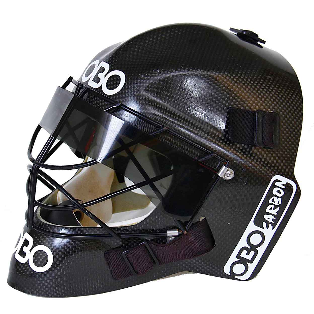 OBO Helmet Blinders on a goalie helmet