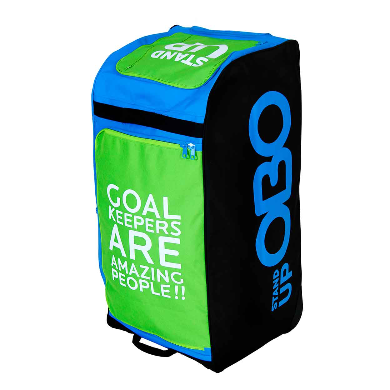 Left side of the OBO Wheelie Bag with handle down