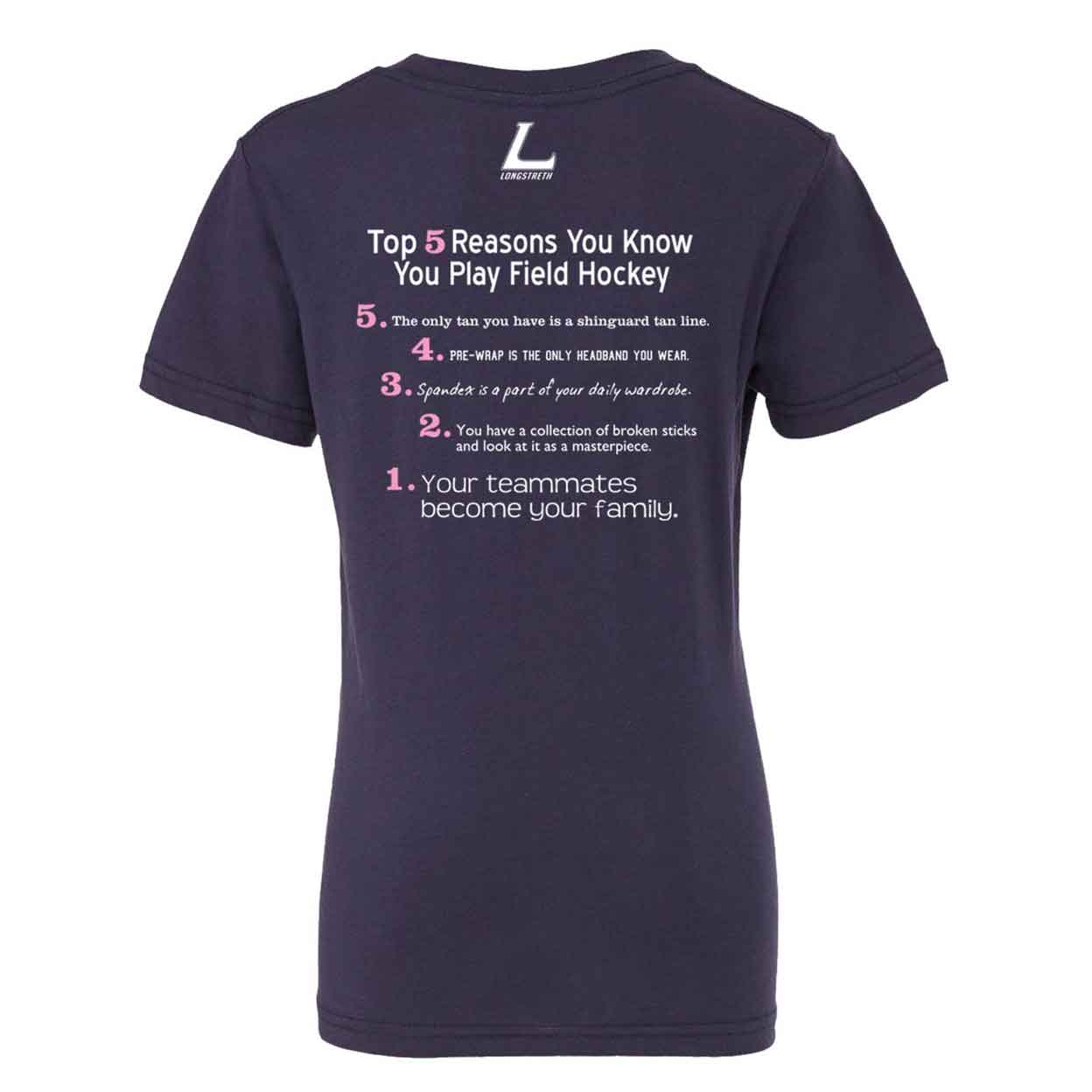 back of the youth navy Top 5 Reasons You Know You Play Field Hockey Tee