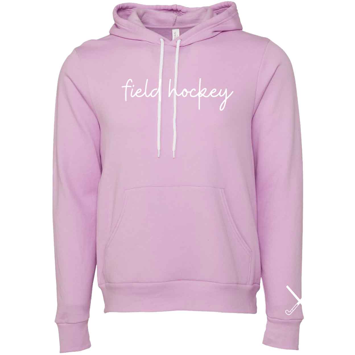 Front of the pink Field Hockey Unisex Pullover Hooded Sweatshirt