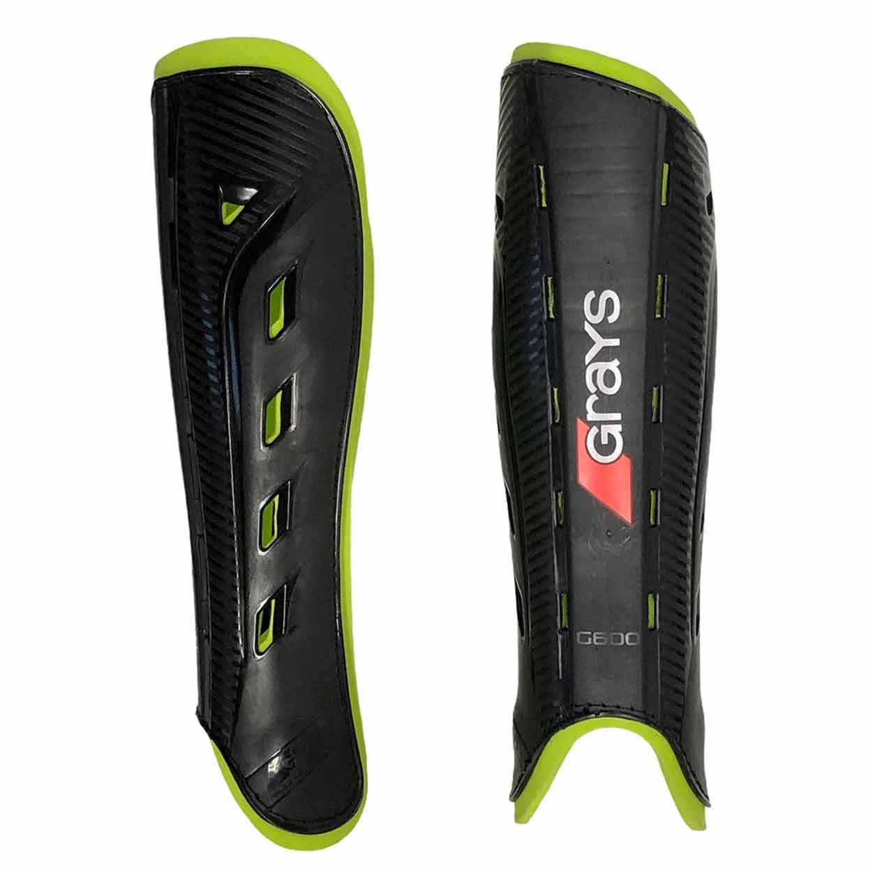 pair of Grays G700 Pro Field Hockey Shinguards front and side views