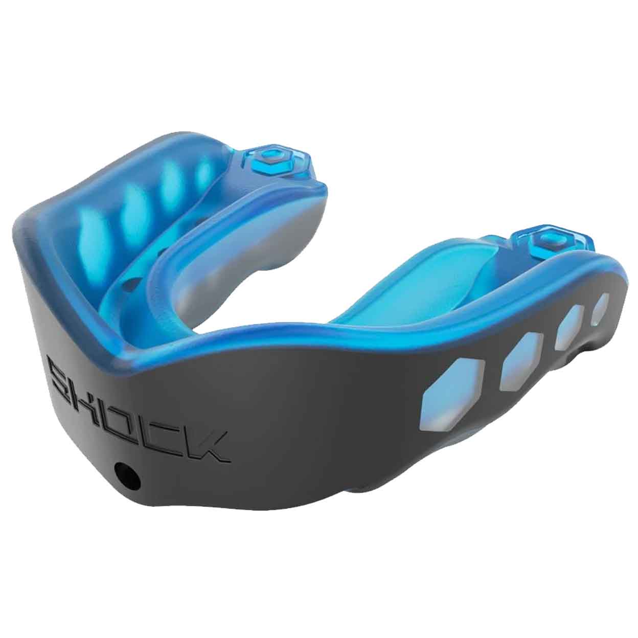 front view of the black and blue Shock Doctor Gel Max 6100 Mouthguard