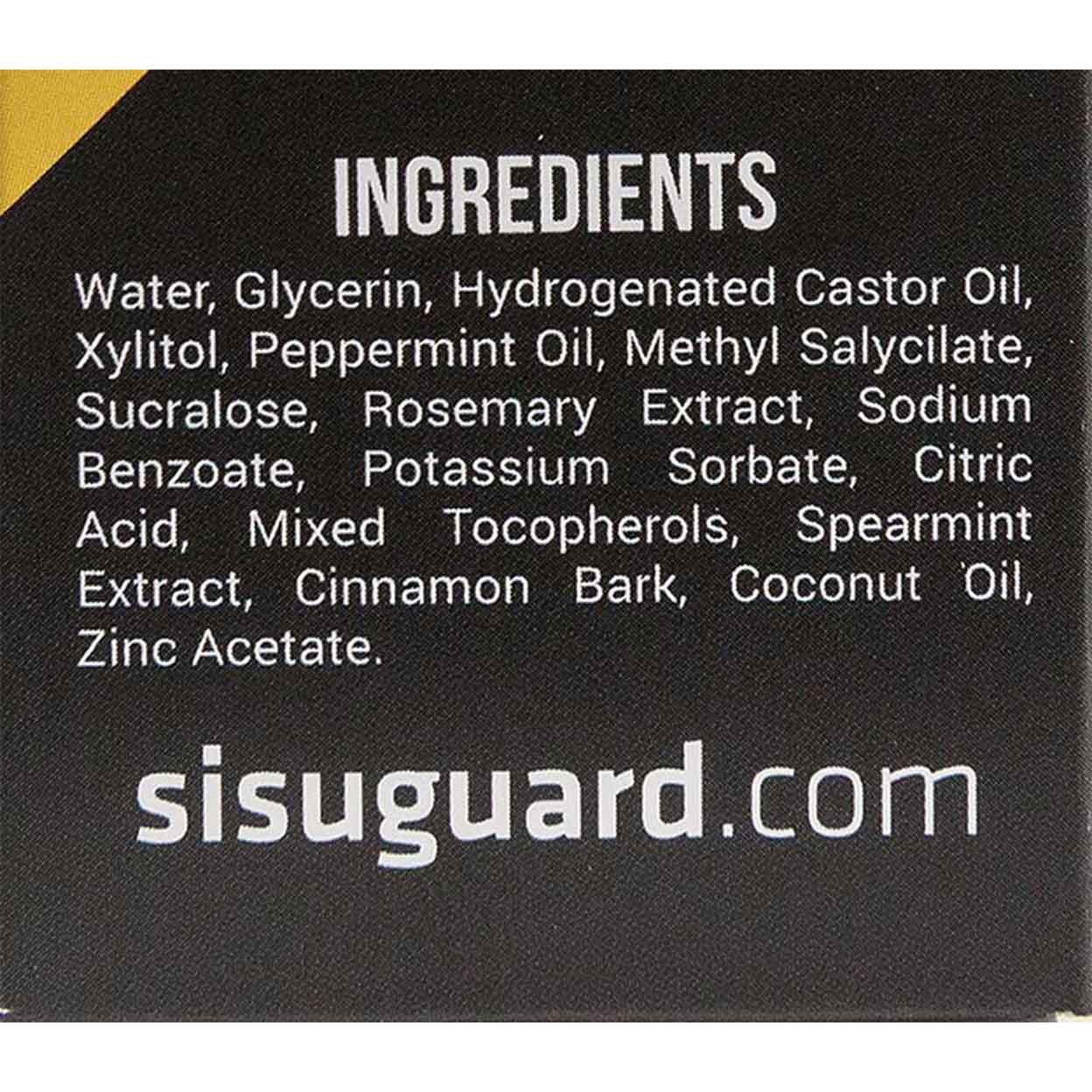 ingredients of the SISU Fresh Mouthguard Spray