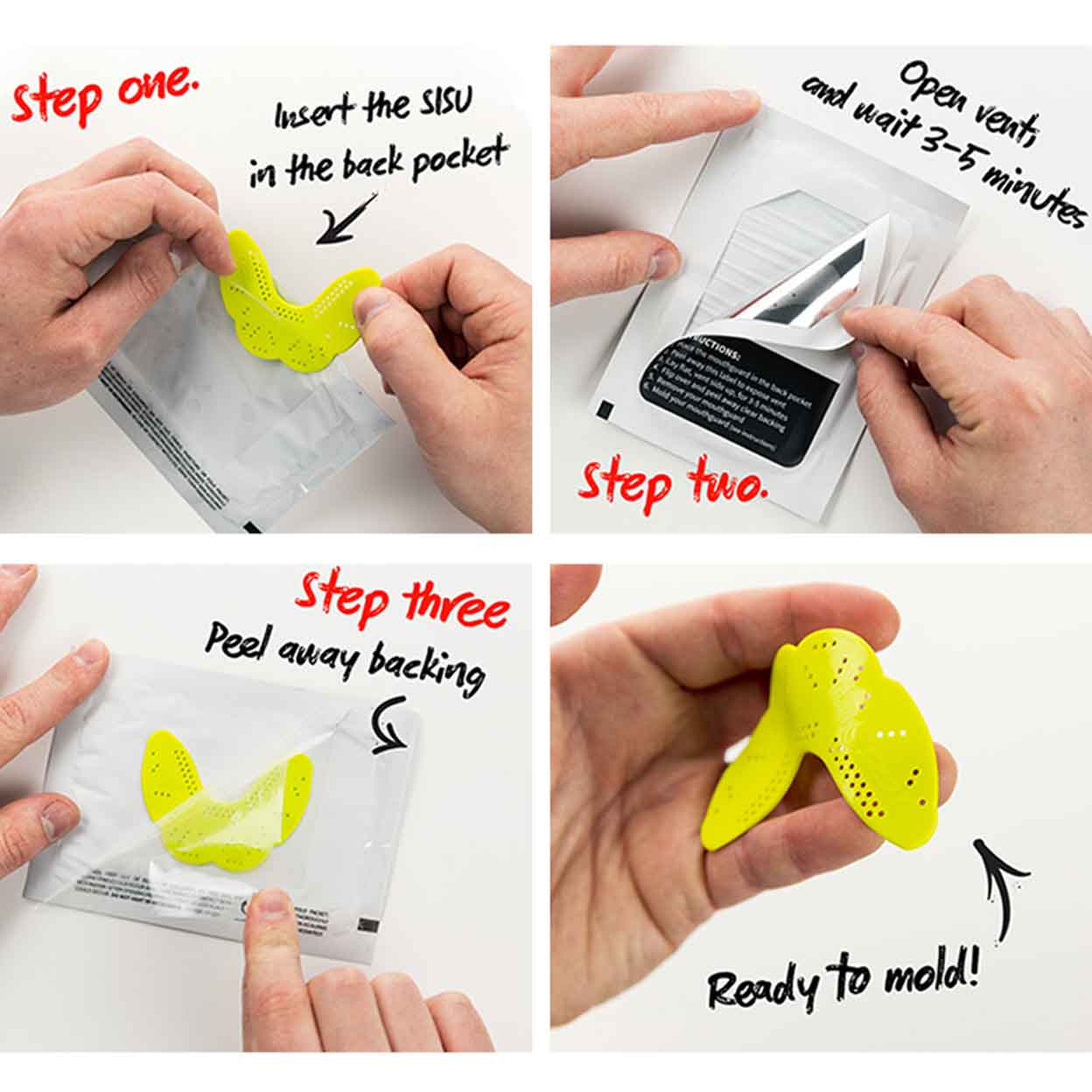 instructions on use of the SISU Mouthguard Heating Pack