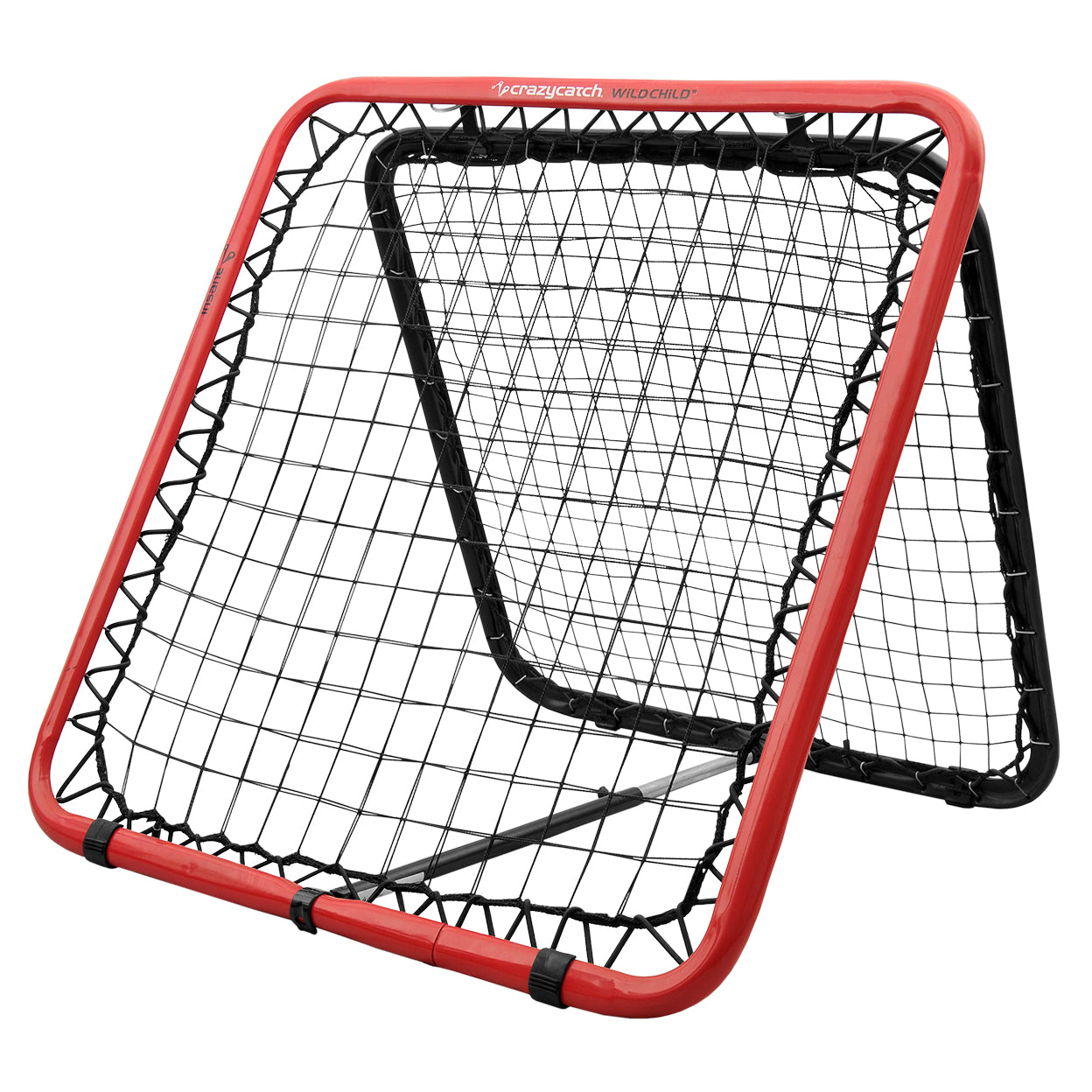 Angled photo of the red (insane) side of the Crazy Catch Wild Child 2.0 Rebounder