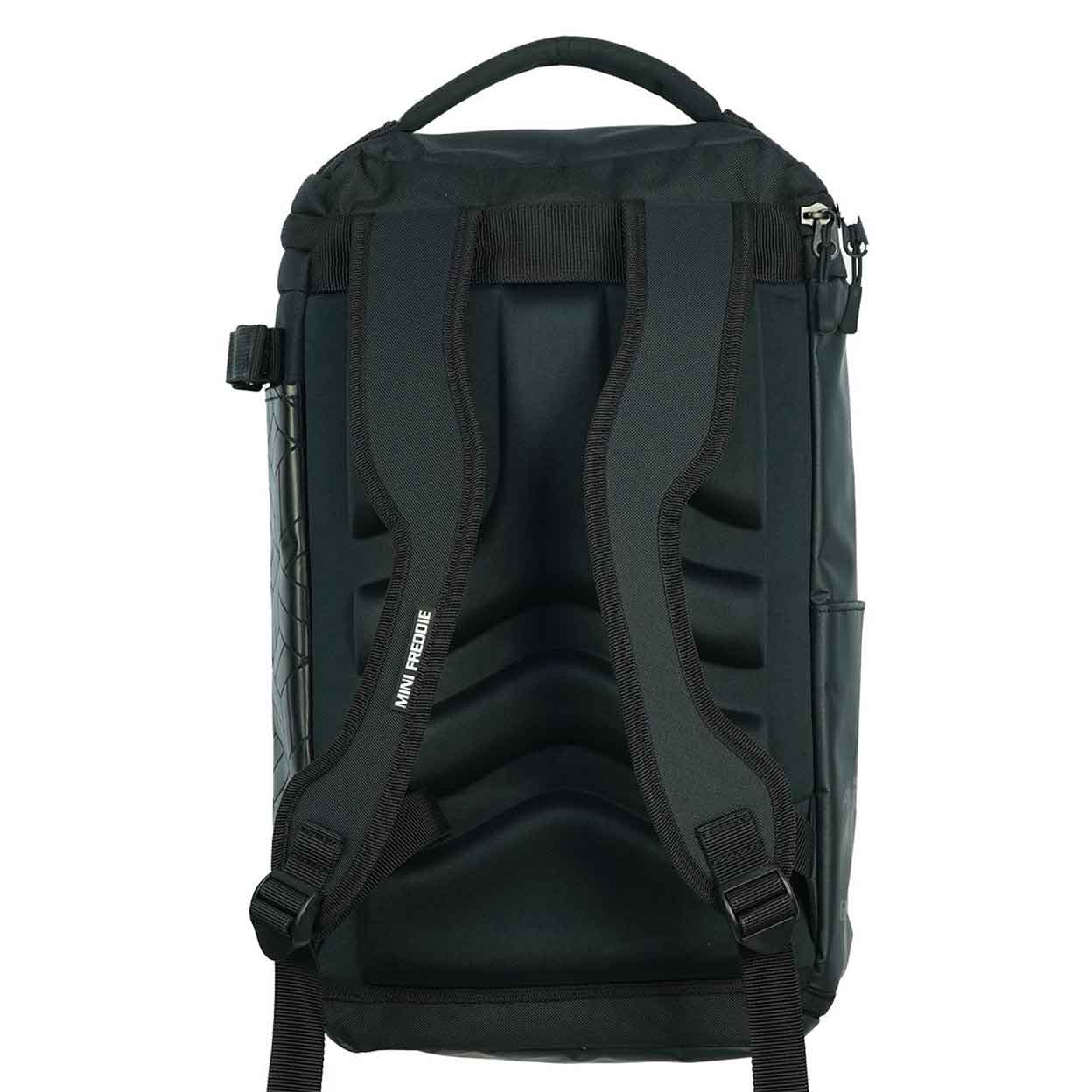 back of the black Gryphon Mini Freddie Backpack