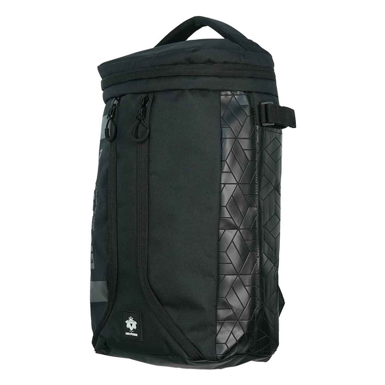 left side of the black Gryphon Mini Freddie Backpack