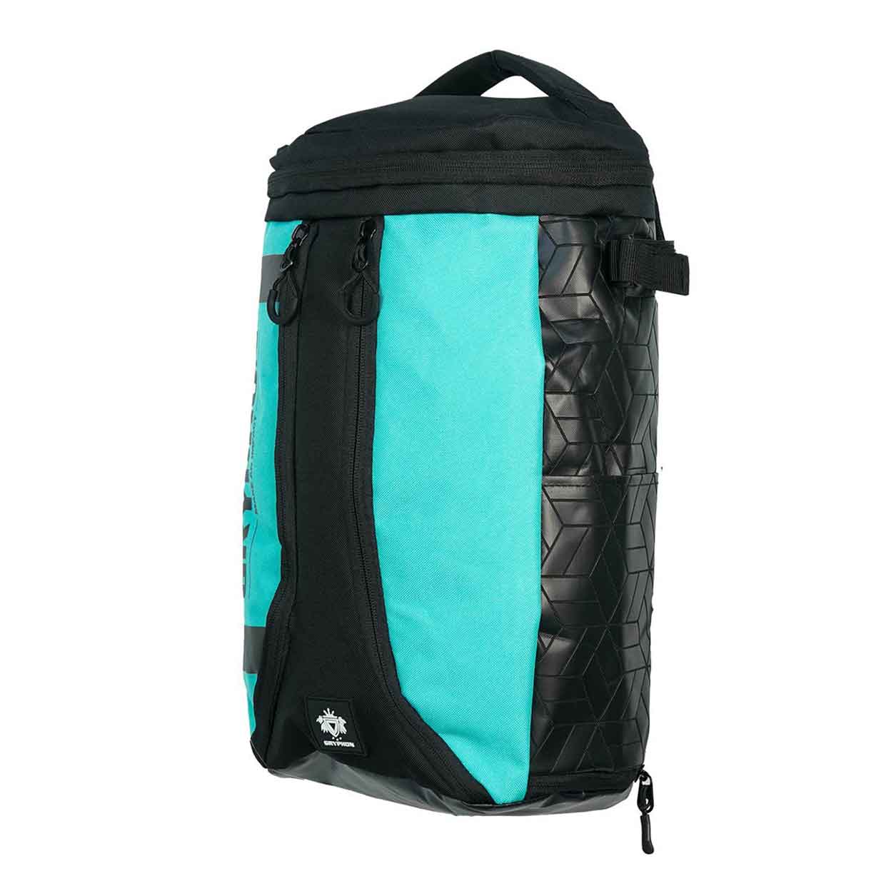 left side of the teal Gryphon Mini Freddie Backpack