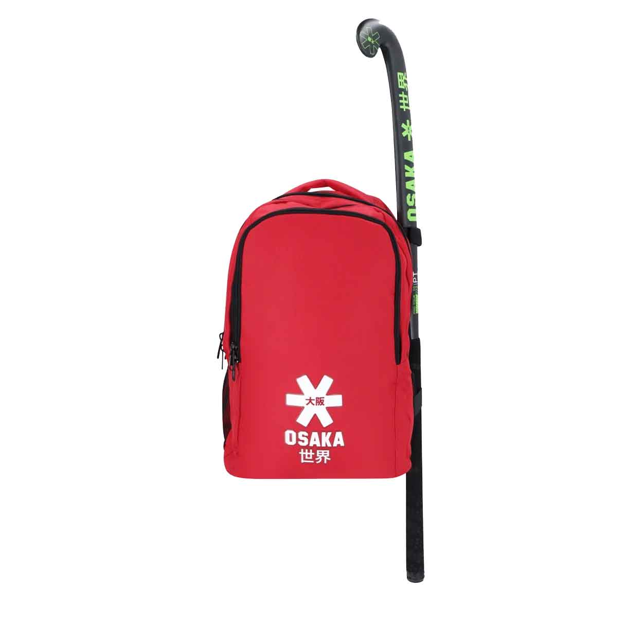 red Osaka Backpack with a field hockey stick
