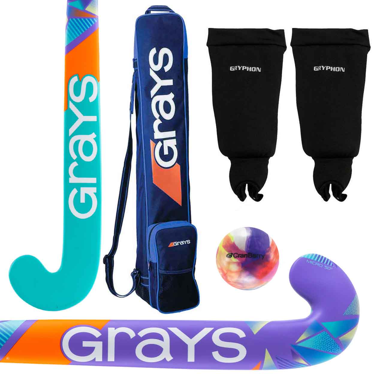 Grays Beginner Field Hockey Package with stick, bag, ball and shin guards.