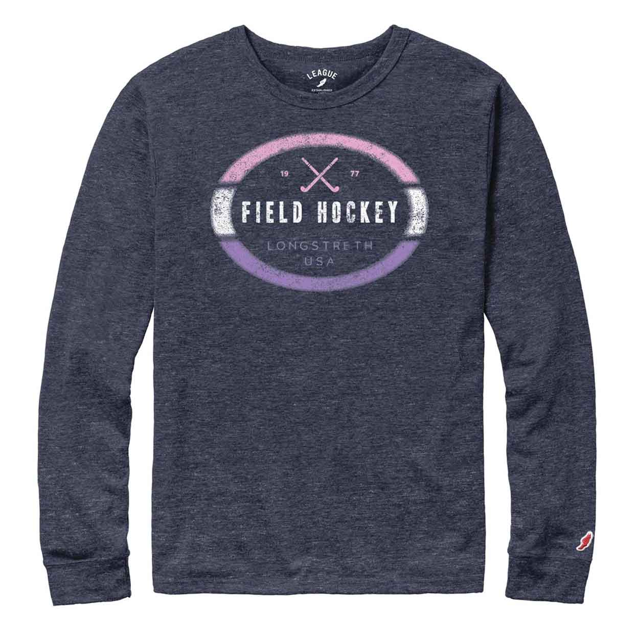 blue Field Hockey Tri-Blend Long Sleeve Tee