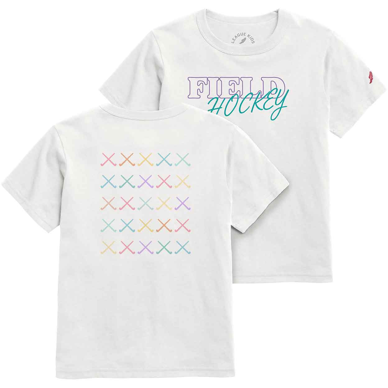 Front and back of the Youth Field Hockey Sticks Tee