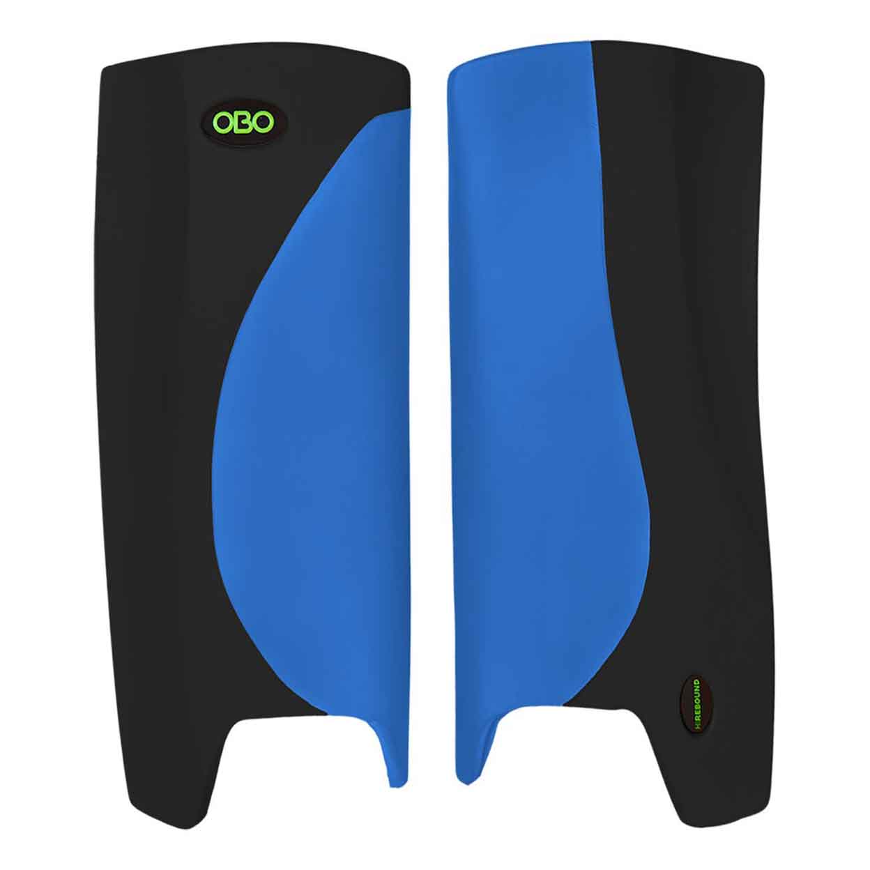 OBO Robo Hi-Rebound Field Hockey Goalkeeping Legguards in black and royal blue