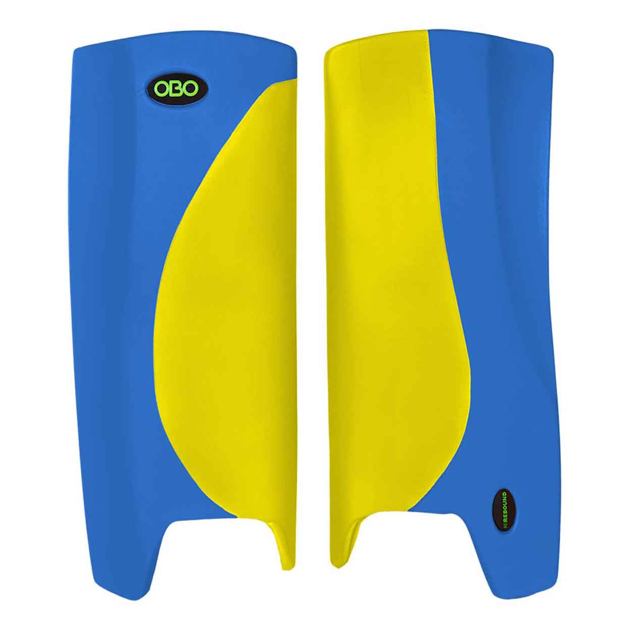 OBO Robo Hi-Rebound Field Hockey Goalkeeping Legguards in royal blue and yellow