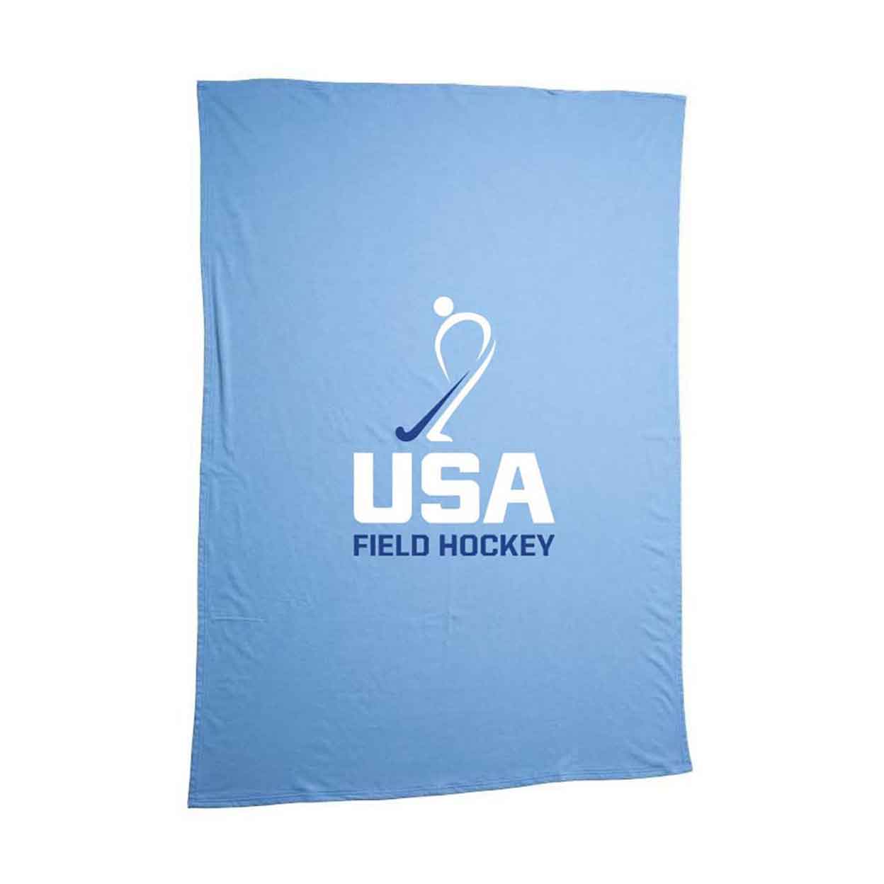 USA Field Hockey Sweatshirt Blanket in blue laid flat