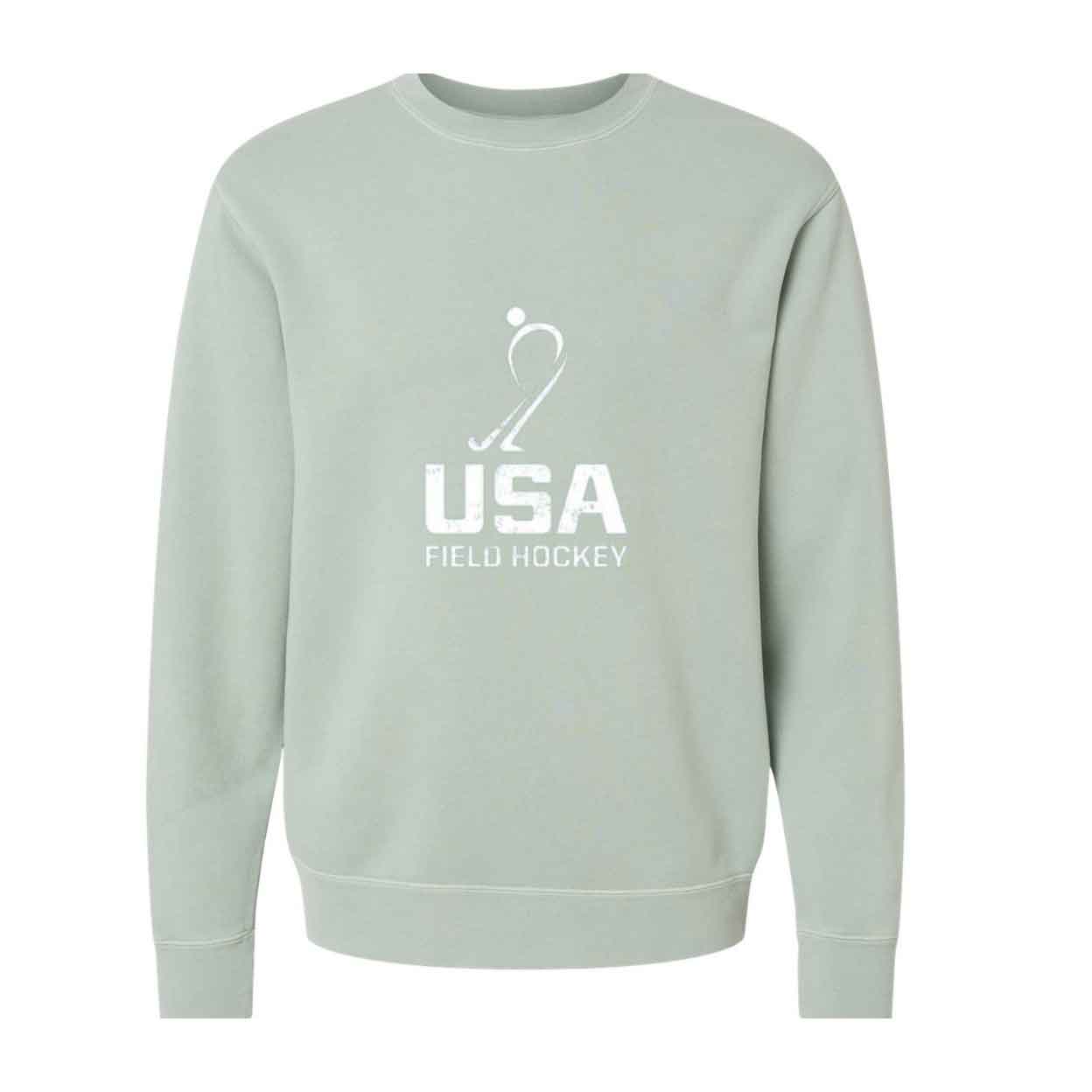 light green USA Field Hockey Pigment-Dyed Crewneck Sweatshirt with distressed logo