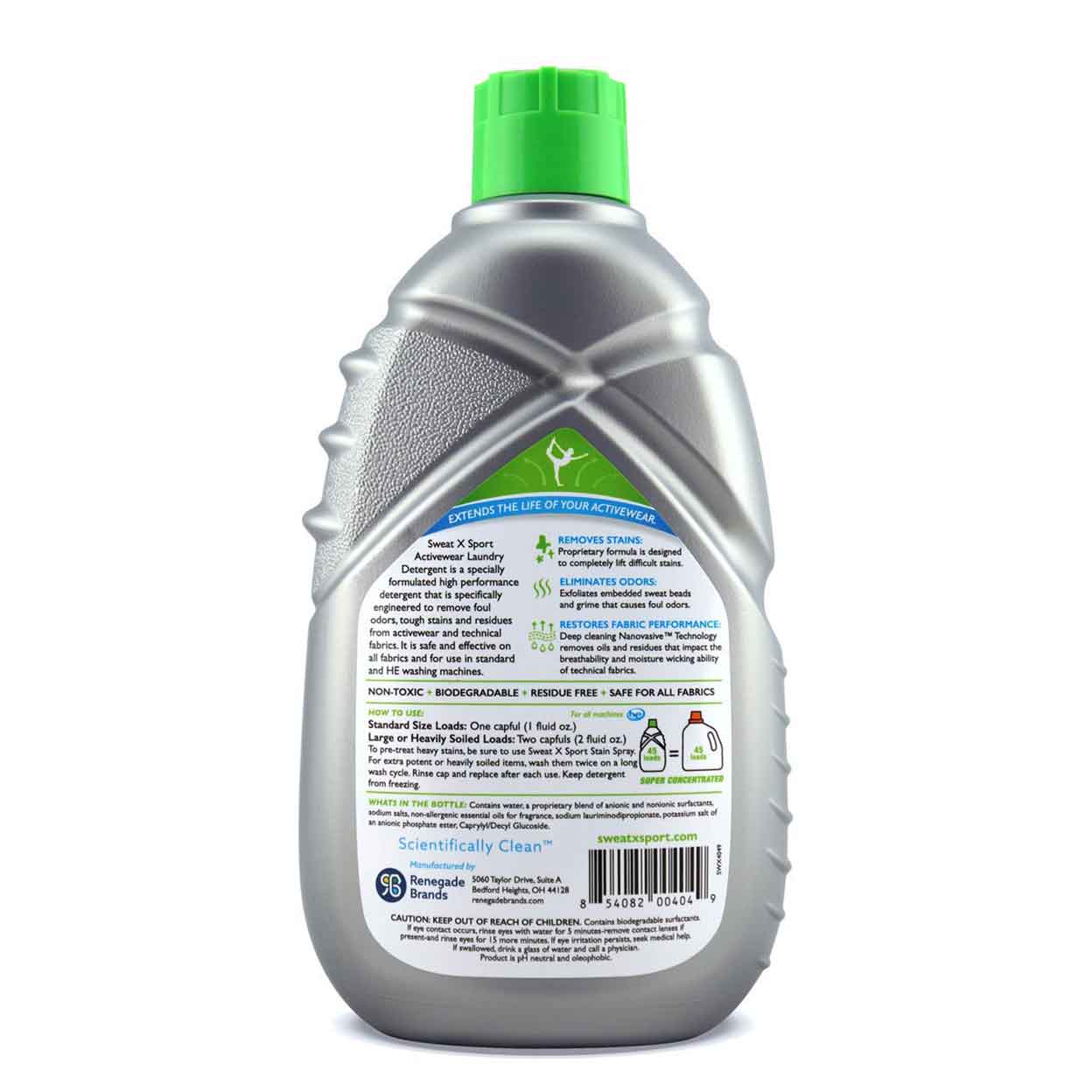 back of the Sweat X Sport Activewear Laundry Detergent bottle