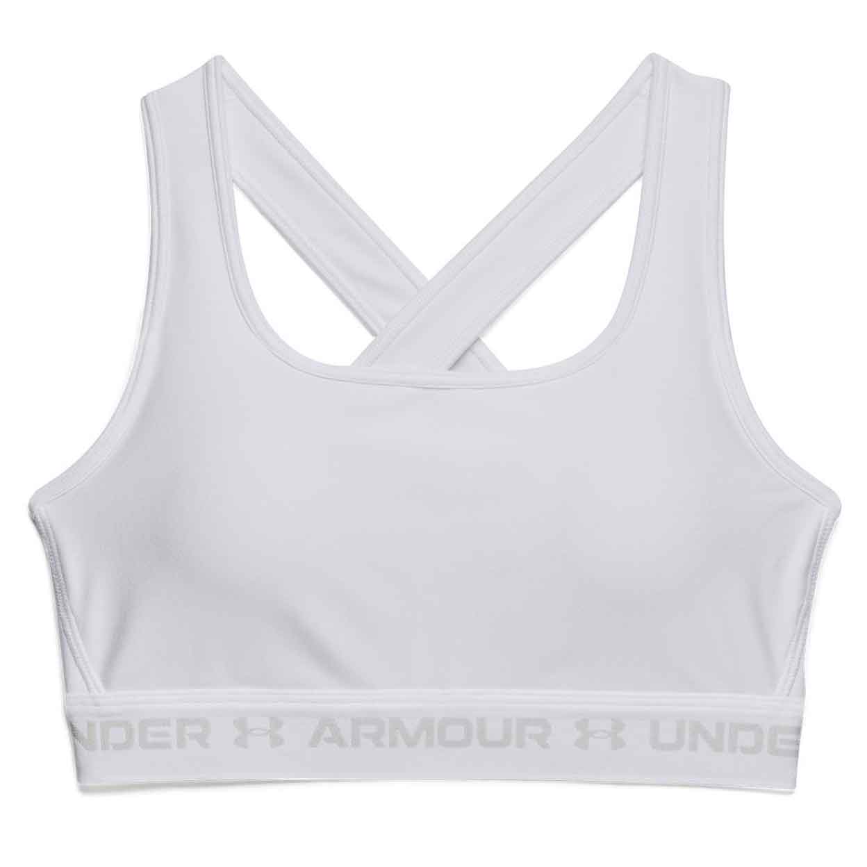 white Under Armour Crossback Mid Bra front.